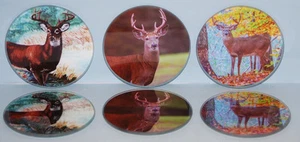 #70510 6pc Round Deer Scene Glass Coasters Set By Country Side Products - Picture 1 of 10