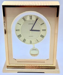 Vintage Linden Clock Mantle Shelf Gold Pendulum Japan Quartz Movement - Picture 1 of 7