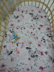 Bassinet Fitted Sheet White Poppy 100% Cotton FITS STANDARD BASSINET - Picture 1 of 2
