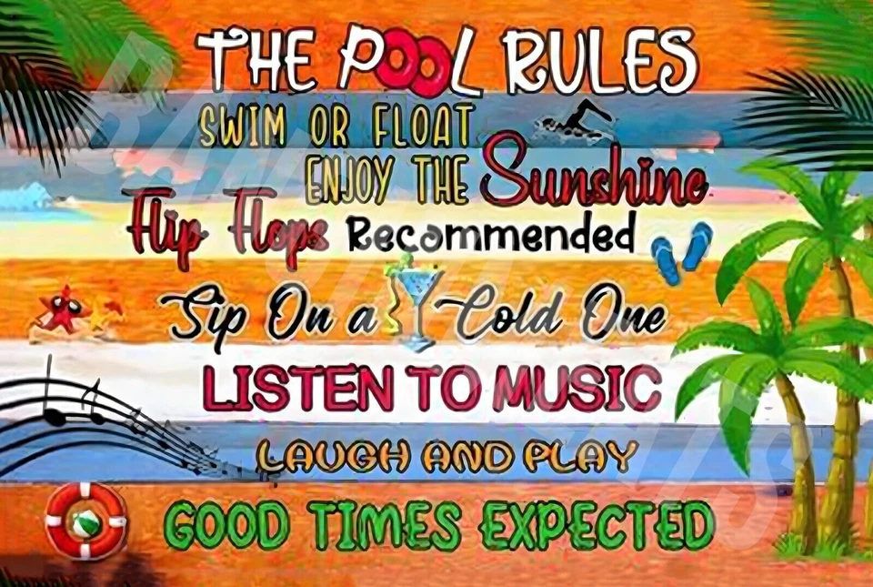 Letrero divertido Pool Rules 12" x 18" aluminio metal Foto 1 de 1