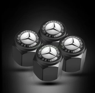 4 x Mercedes Benz Black Car Wheel Tyre Valve Dust Caps Covers A B C E AMG CLASS - image 1 of 3