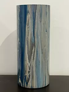 BNEW FLUID ART MARBLE CONCRETE STYLE EFFECT TALL BLUE GREY CREAM VASE 28cm - Picture 1 of 3