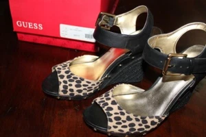 Womens Leopard Animal Print 3" Wedge Ankle Strap Platform Sandals Guess 7.5 NIB - Picture 1 of 3