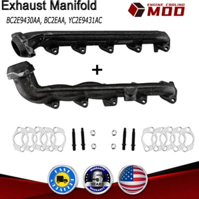 L & R Exhaust Manifold Fit 2000-2013 Ford F250 F350 E350 E450 Super Duty V10 6.8 - Image 1 of 4