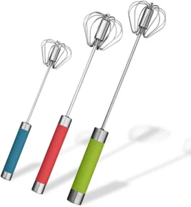 Stainless Steel Semi-Automatic Egg Whisk - 3PCS Hand Push Rotary Whisk Blender ( - Picture 1 of 12