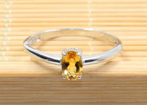 Natural Deep Yellow Citrine Sterling Silver 925 Handmade Women Solitaire Ring - Picture 1 of 6