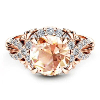 3Ct Peach Lab Created Morganite 14k Rose Gold Finish Engagement Ring Woman - Image 1 of 3