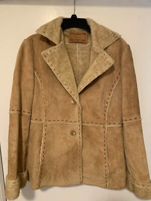 Chaqueta GUESS De Colección Para Mujer Talla S Cuero Tostado Gamuza Concha Piel Sintética Forrada Boho Foto 1 de 4