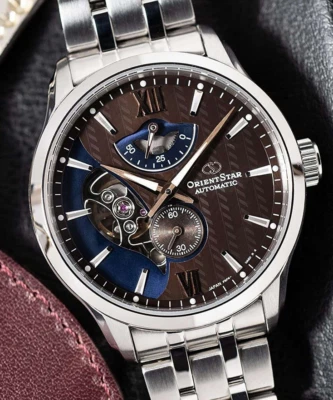 Orient Star Automatic Brown Blue Dial Men's Watch Power Reserve RK-AV0B02Y - Image 1 of 4