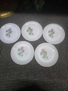 Vintage Fire King Anniversary Rose Lot 5 Plates Milk Glass Pink Rose Plates--26 - Picture 1 of 16