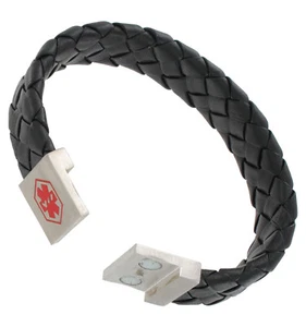 Hadley Roma Medical Alert Bracelet Genuine Leather Wide Magnetic Clasp S-M 7.75" - Picture 1 of 3