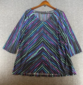Top túnica artística portátil Bob Mackie para mujer XLarge rayas sedosas mangas 3/4 - Imagen 1 de 8