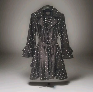 ⚘Per Una Black Silver Spot Belted Mac Trench Coat steampunk Ruffle Frill 10 - 12 - Picture 1 of 11