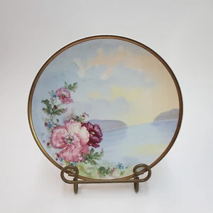 Hand Painted Rose and Lake Scene Gilded Plate by Haviland Limoges - Picture 1 of 6