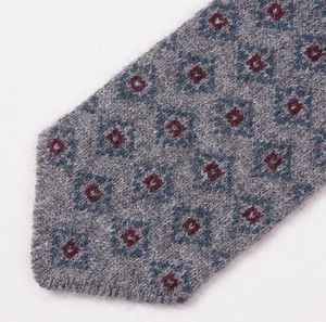 NWT $235 LUCIANO BARBERA Gray-Burgundy-Teal Medallion Print 100% Cashmere Tie - Picture 1 of 3