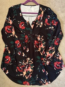 NWT - WOMEN'S LONG SLEEVE TOP/TUNIC, FLORAL PRINT, SIZE XL - Picture 1 of 5