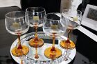 4 x Luminarc Verrerie D'arques France clear glass amber stem hock wine glasses