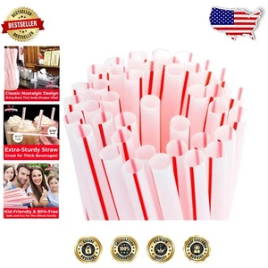 Individually Wrapped Jumbo Red & White Striped Straws - Perfect for Milkshakes - Picture 1 of 8