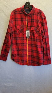 Mens Raw Yarn Industries Plaid Flannel Shirt Long Sleeves Size L Cotton NWT - Picture 1 of 12