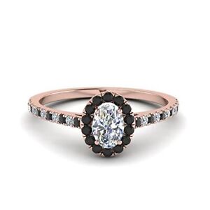 18K Rose Gold Plated Natural Black Onyx Oval Shape Black Color Ring in Size 6