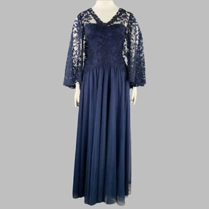 TADASHI SHOJI Size 16 Navy Nude Polyester Blend Lace Capelet Gown/Evening Wear - Picture 1 of 7