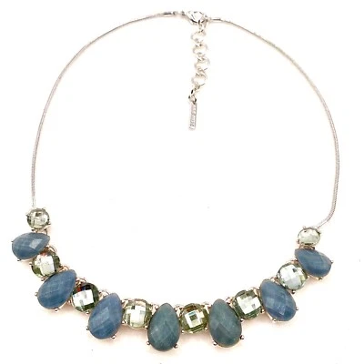 Collar Gargantilla Mod Nine West Tono Plateado Playa Océano Azul Verde Multi Facetado N Foto 1 de 4