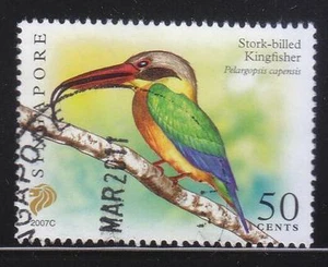 SINGAPORE 2007 STORK-BILLED KINGFISHER $0.50 2ND RE-PRINT (2007C) 1 STAMP USED - Picture 1 of 4