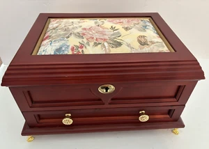 Beautiful Victorian Danbury Mint Jewelry Box w/Tapestry Lid 13"x9-1/2"x8 - Picture 1 of 13