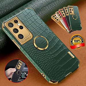 Case For Samsung S23 FE S22 S21 S20 FE S10 Crocodile Leather Ring Holder Cover - Picture 1 of 20