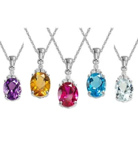 Sterling Silver Solitaire Crystal Birthstone CZ Pendant Necklace in Silver - Picture 1 of 13