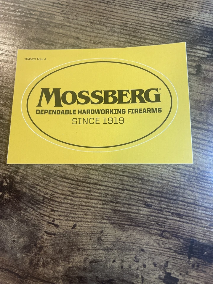 OEM Mossberg Firearms Logo Vinyl Decal Sticker 4” X 2.5” Hunting Outdoors Yellow - Image 1 of 1
