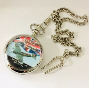 BRAND NEW Chrome Plated BATTLE OF BRITAIN SPITFIRE Quartz Pocket Watch sku 23 - Picture 1 of 2