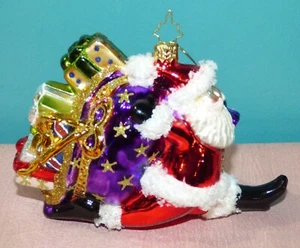 Christopher Radko Santa Running with Bag of Presents Glass Christmas Ornament - Picture 1 of 5