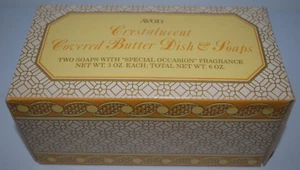 VINTAGE AVON - Crystalucent Covered Butter Dish & Soaps in Original Box - Picture 1 of 8