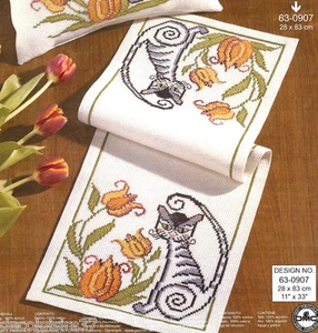 Permin 63-0907 Chemin de table Les Chats Broderie Point de croix compté - Imagen 1 de 1
