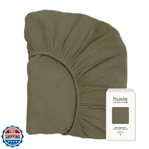 Huxie Mini Crib Sheets – Organic Cotton Muslin Fitted Crib Sheet – Fitted for - Picture 1 of 5