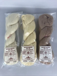 3 HKS VINTAGE DMC BRODER MEDICIS WOOL THREAD 623 YDS EA: ECRU, CREAM TAUPE - Picture 1 of 5