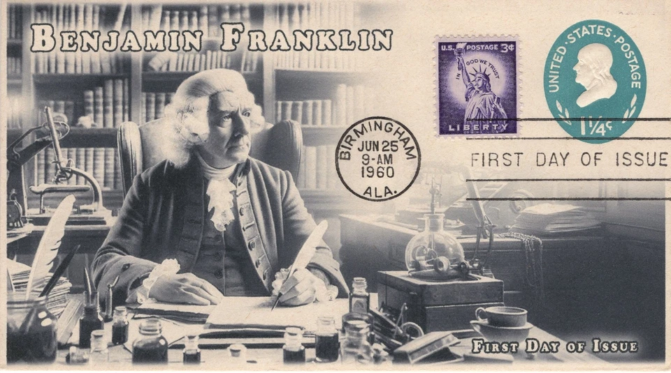 AO-U541-3, 1960, Benjamin Franklin, Postal Stationary. 1 1/4 cent, Add-on Cachet - Image 1 of 1