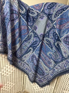 LIBERTY Sciarpa Lana 100% Grande Paisley Blu 52” Quadrata ❗️DIFETTO❗️ - Foto 1 di 5