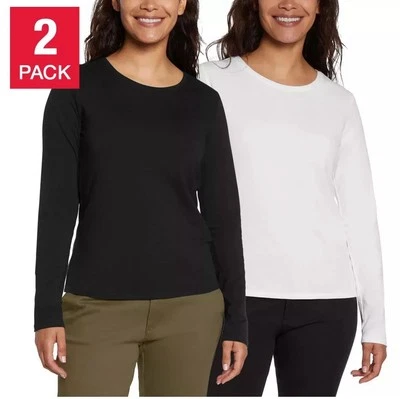 Paquete de 2 camisetas clásicas de cuello redondo Banana Republic para mujer, negras/blancas, talla L ✅ Foto 1 de 4