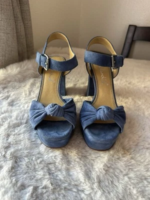 Splendid Women's Heels Size 6 Blue Suede Leather Upper Open Toe Ankle Strap - Image 1 of 4