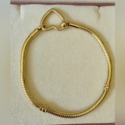 Pandora 14k Gold Moments Heart Closure Snake Chain Bracelet 7 Inches - Image 1 of 4