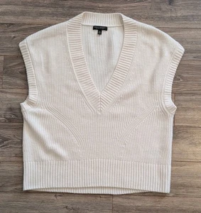 Banana Republic Merino Wool Sweater Vest Women's Ivory Ribbed Oversized XS EUC - Picture 1 of 9