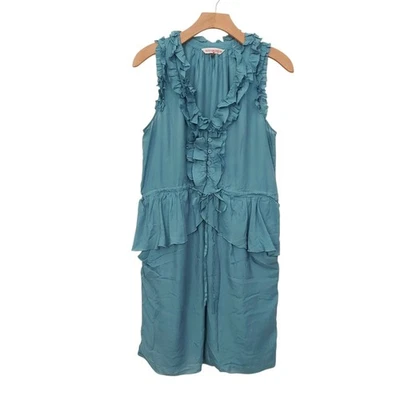 Vestido Rebecca Taylor para mujer 10 verde azulado sin mangas con volantes cuello en V femenino romántico  Foto 1 de 4