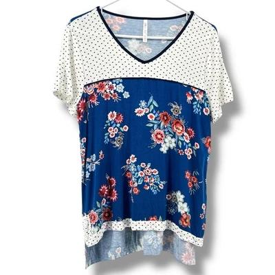 Blusa para mujer Jillian Nicole Top XL lunares estampado floral mezclado manga corta Foto 1 de 4