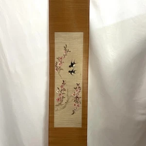 Schöne verpackte alte chinesische Bambus-Rollmalerei Schwalben Kirschblüte - Bild 1 von 15