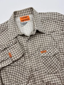 Wrangler FR Shirt Mens 2XL Beige Pearl Snap Flame Resistant Workwear Heavyweight - Picture 1 of 14