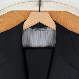 Jack Victor Suit Mens 44L Black 2 Button 100% Wool Canvas Pants 34x32 Pleated - Picture 1 of 22