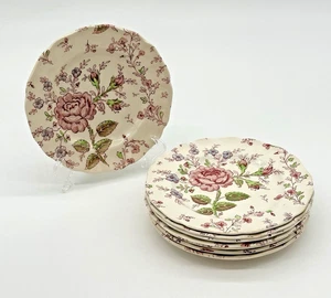 ROSE CHINTZ SALAD PLATES Vintage Set of 7 JOHNSON BROS. 7 3/4" DIAMETER Lovely - Picture 1 of 4