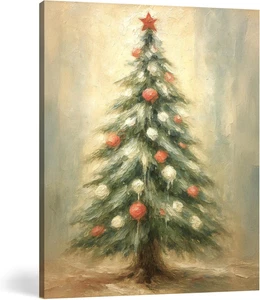 Christmas Tree Wall Art Decor Framed, Vintage Christmas Decor, Primitive Holiday - Picture 1 of 12